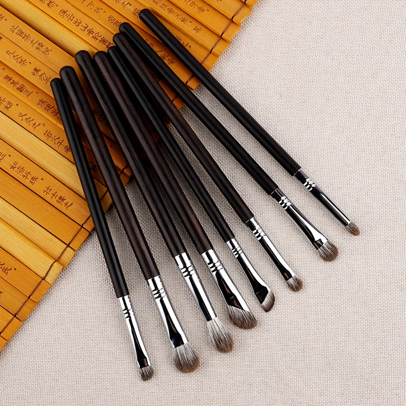 Black round-tail face and eye makeup brush set