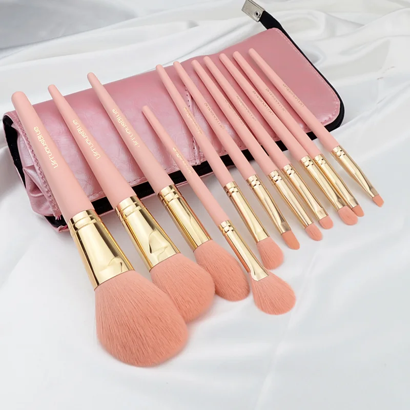 Pink and gold makeup brush gift set with coordinated case