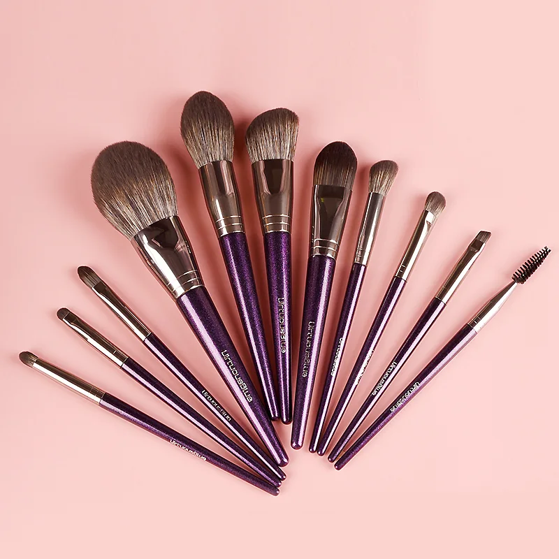 Purple signature face and eye makeup brush set
