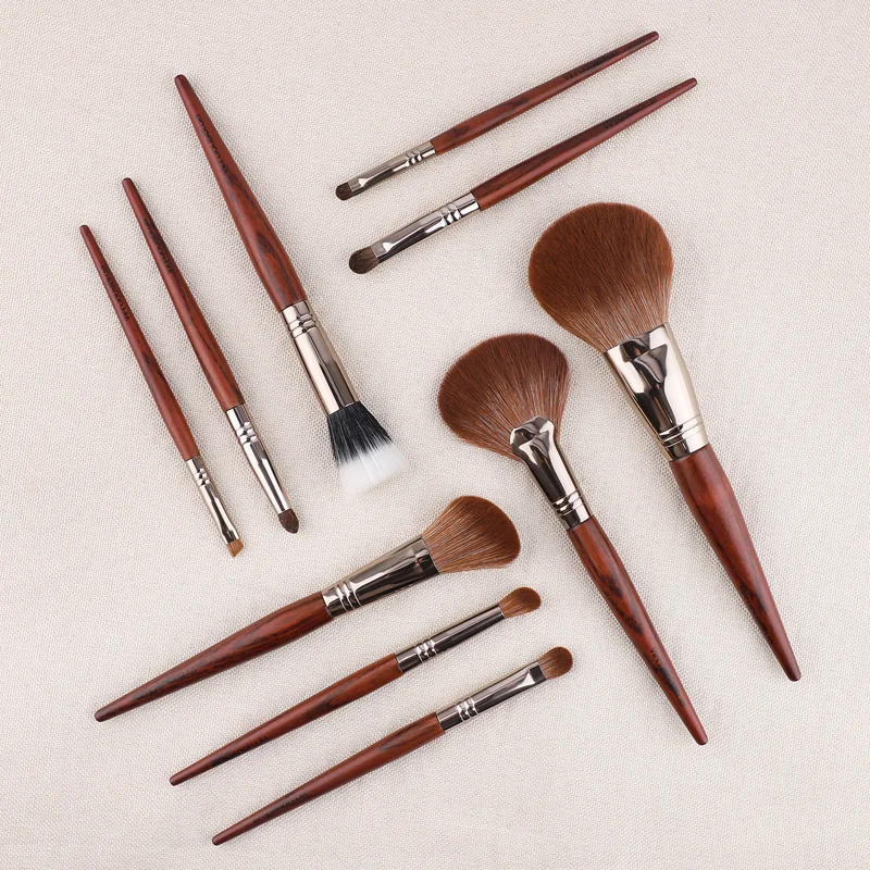 Walnut colored handle makeup brush set